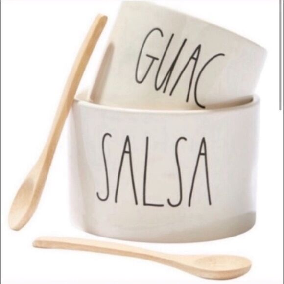 ✨ HP✨Rae Dunn Guac Salsa Bowls with bamboo spoons set✨ - Picture 4 of 9